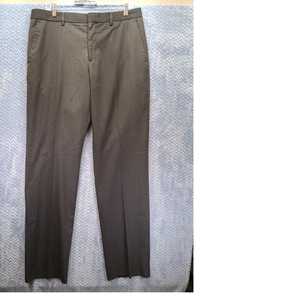 Express Producer Mens Dress Pants 34x34 Gray Pinstripe Flat Front Trousers